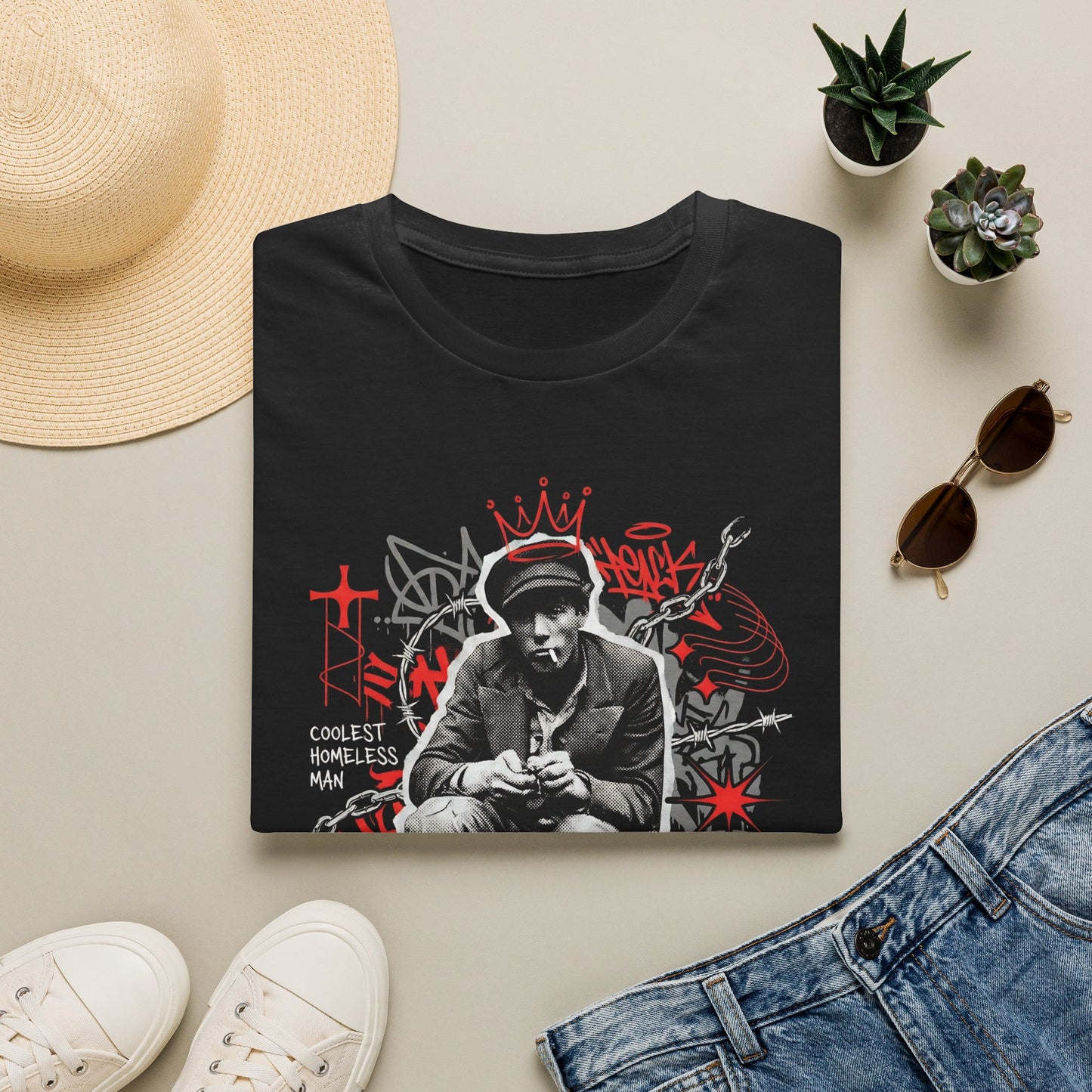 King of the Streets T-Shirt — Urban Graffiti Portrait "Coolest Homeless Man"
