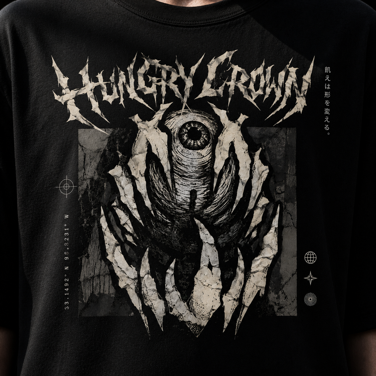 Hungry Crown Band Tee — Gothic Eye Graphic T-Shirt