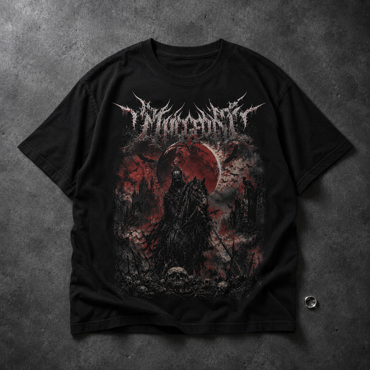 Dark Rider Graphic T-Shirt — Red Moon Gothic Band Tee