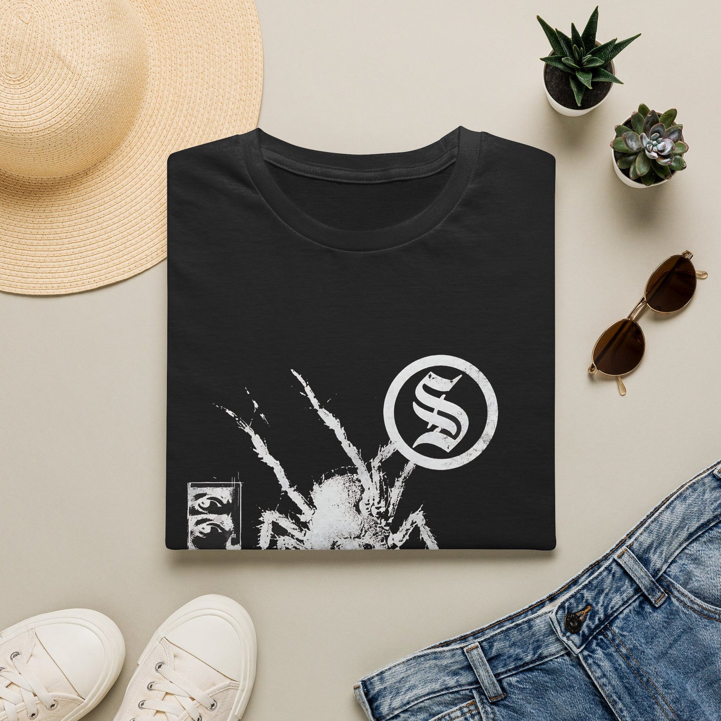 Spiderhead Graphic T-Shirt — Gothic Spider Web Tee with Bold 'S' Emblem