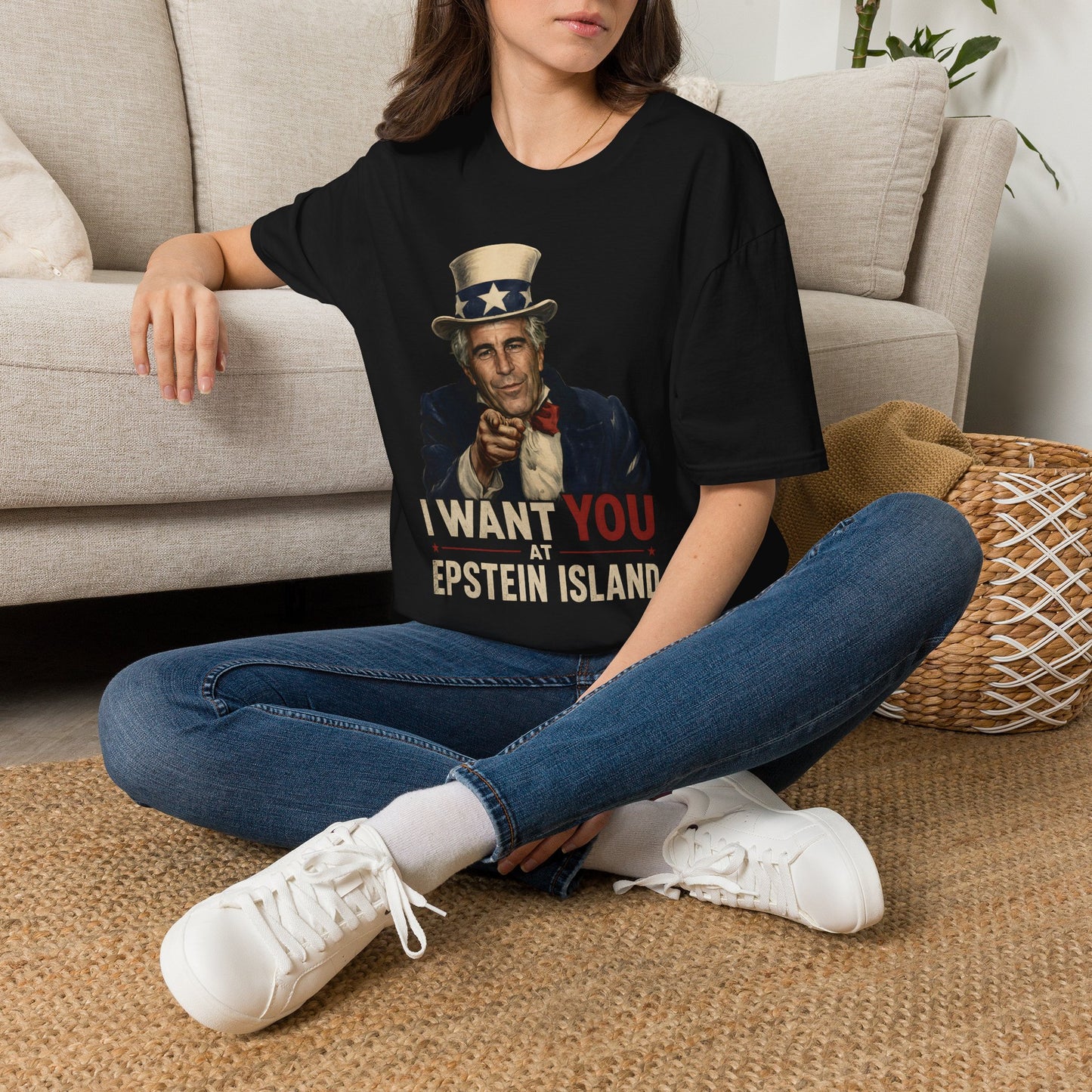 Controversial Uncle Sam Parody T-Shirt — “I Want You At Epstein Island”