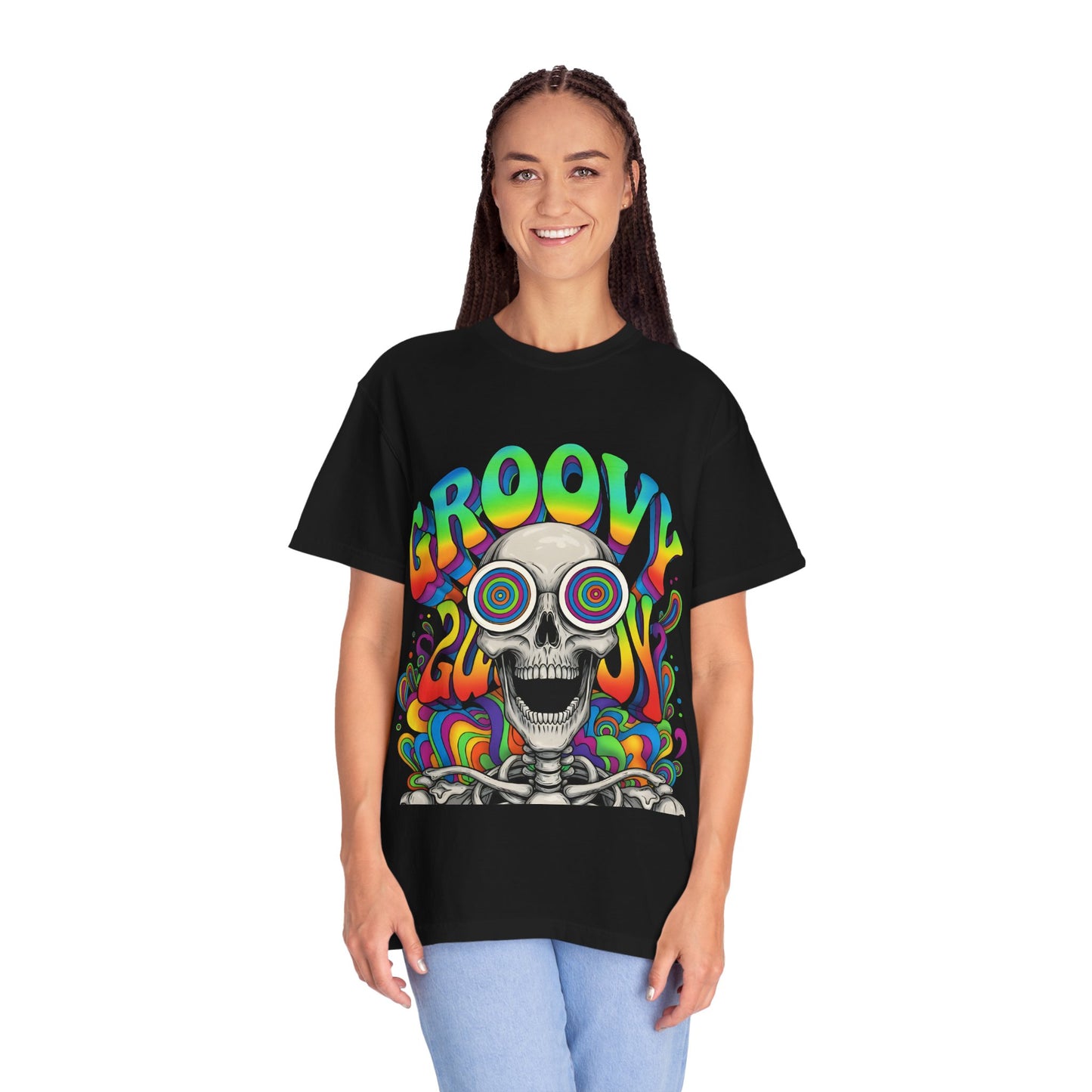 Groovy Skull T-Shirt — Retro Psychedelic Skeleton Tee