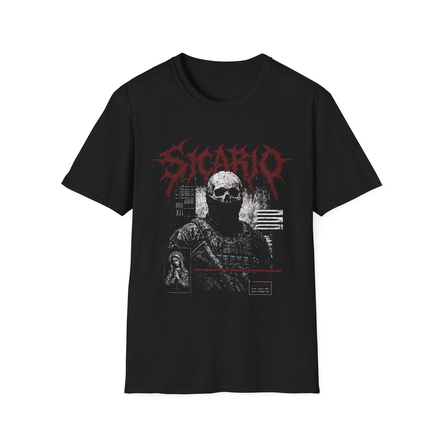 Sicario Skull Graphic Tee – Dark Metal Band Shirt