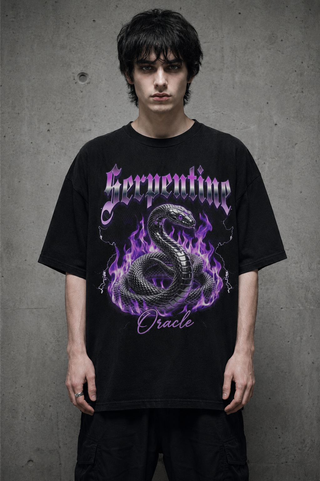 Serpentine Oracle T-Shirt — Gothic Snake Flame Graphic Tee