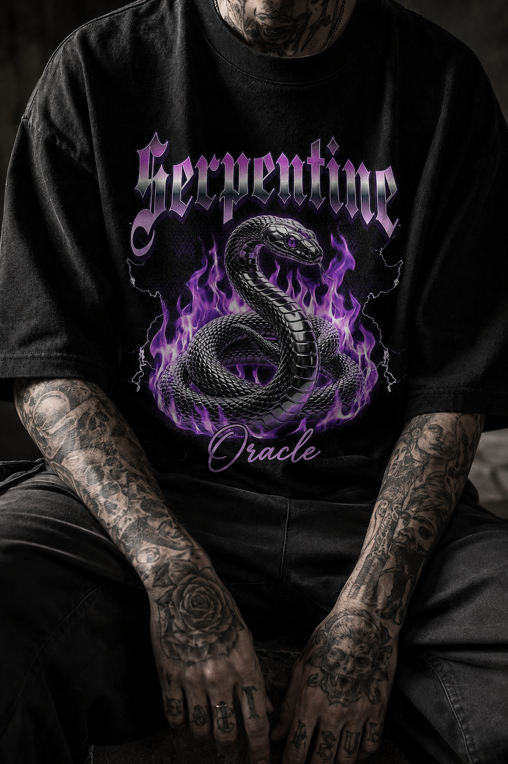 Serpentine Oracle T-Shirt — Gothic Snake Flame Graphic Tee