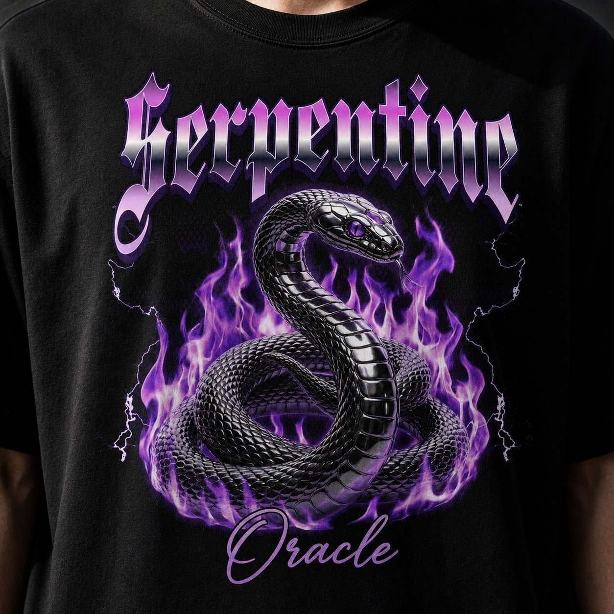 Serpentine Oracle T-Shirt — Gothic Snake Flame Graphic Tee