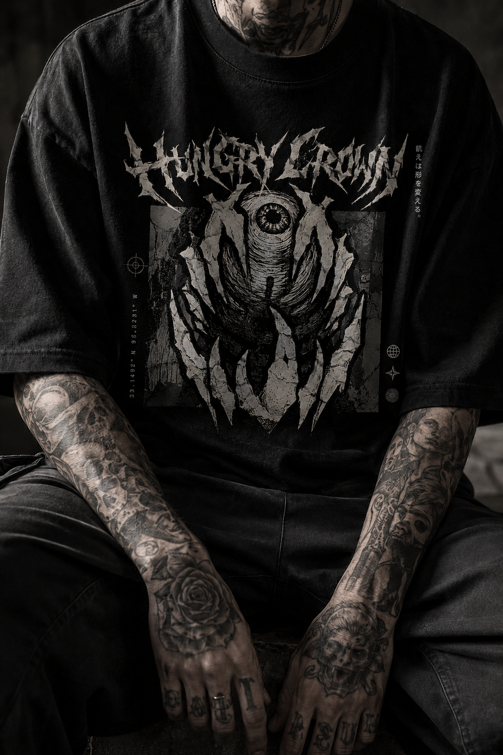 Hungry Crown Band Tee — Gothic Eye Graphic T-Shirt
