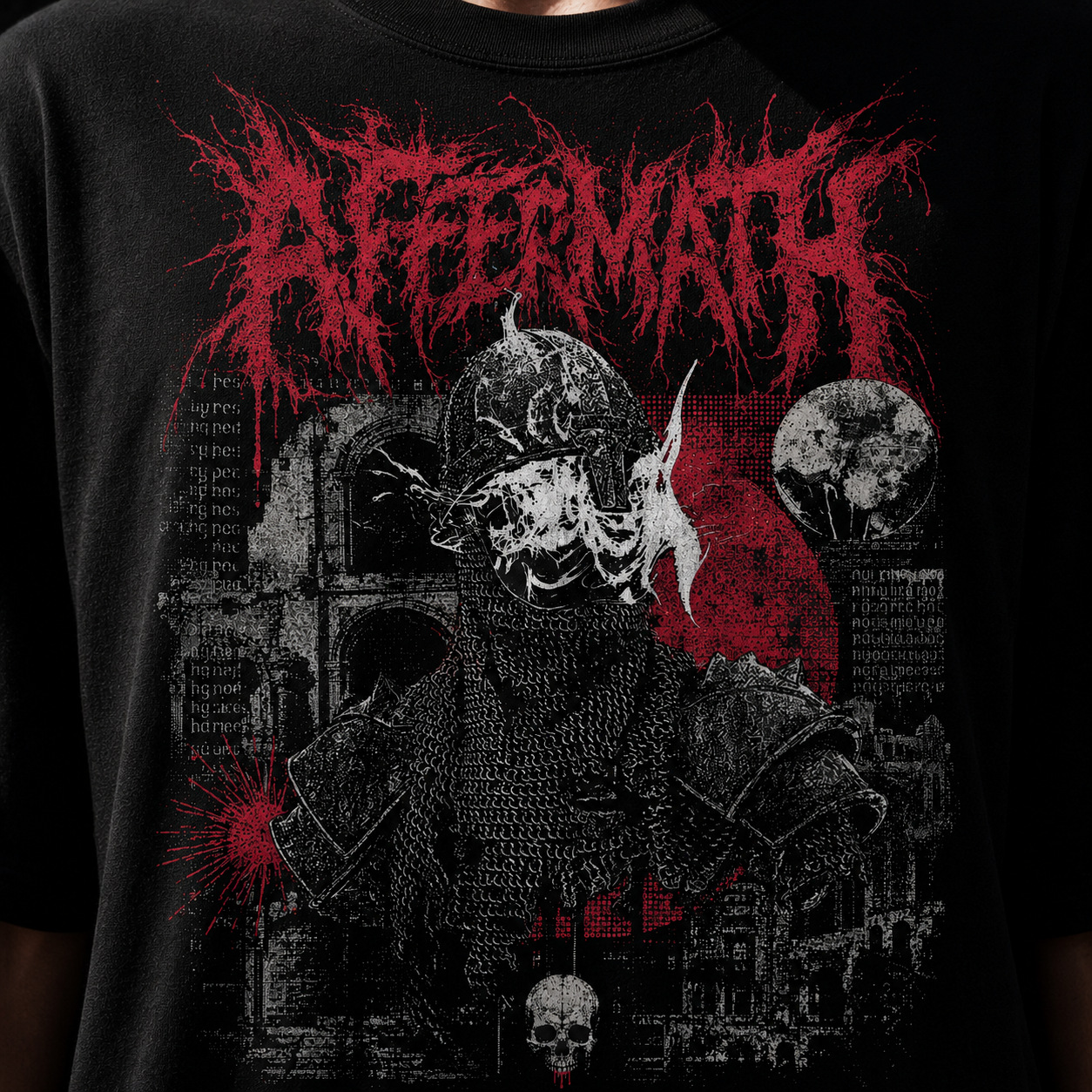 Aftermath Skull Graphic T-Shirt — Gothic Horror Metal Band Tee