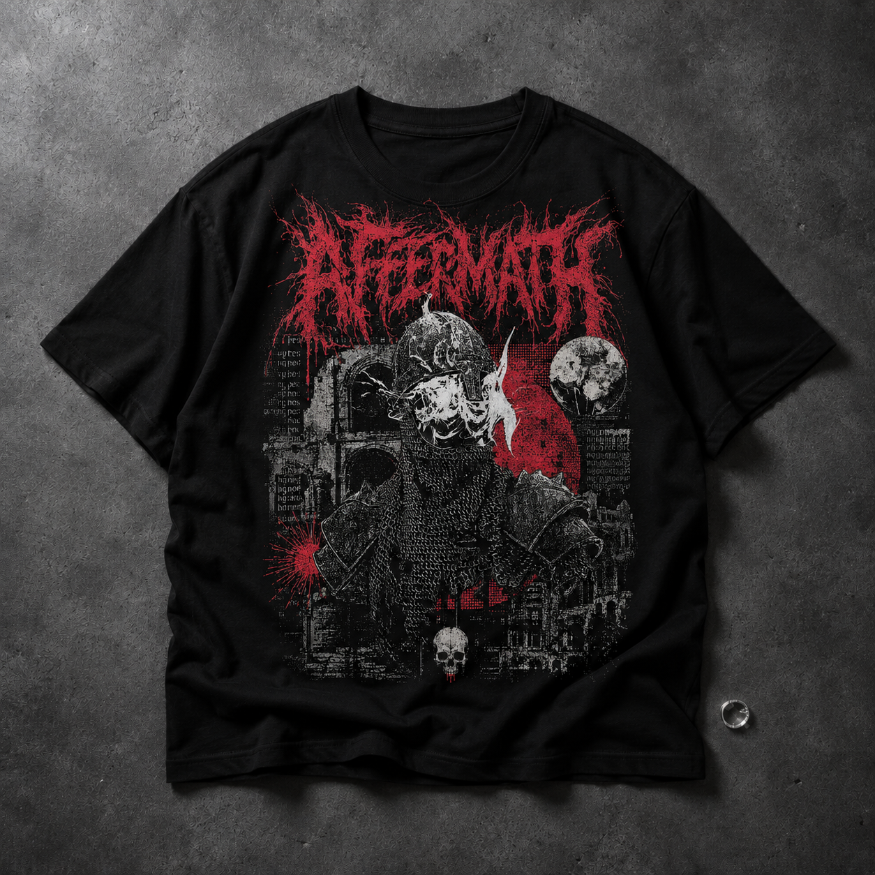 Aftermath Skull Graphic T-Shirt — Gothic Horror Metal Band Tee