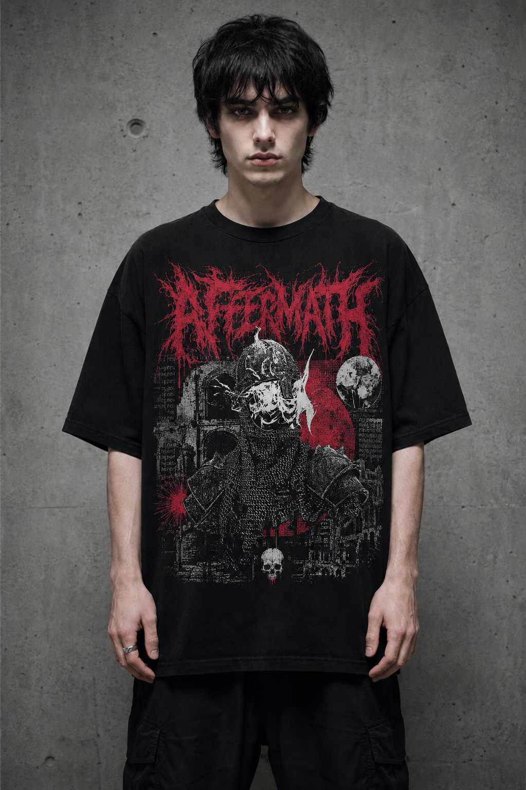 Aftermath Skull Graphic T-Shirt — Gothic Horror Metal Band Tee