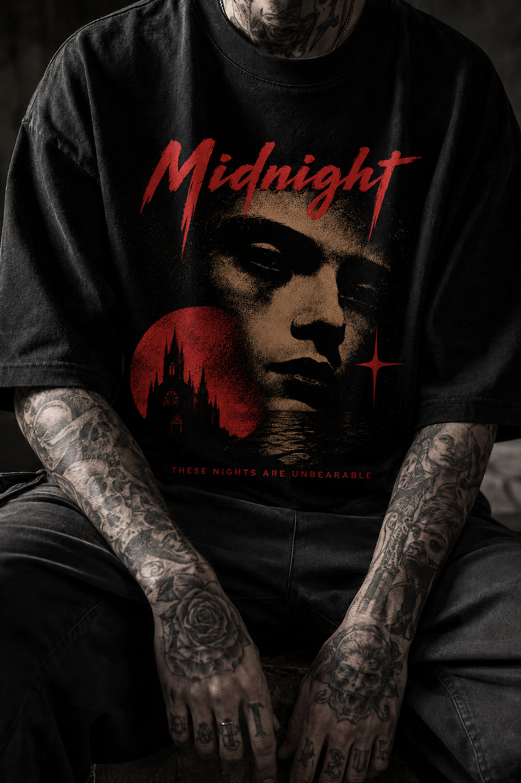 Midnight Portrait T-Shirt — Retro Horror Face Graphic Tee