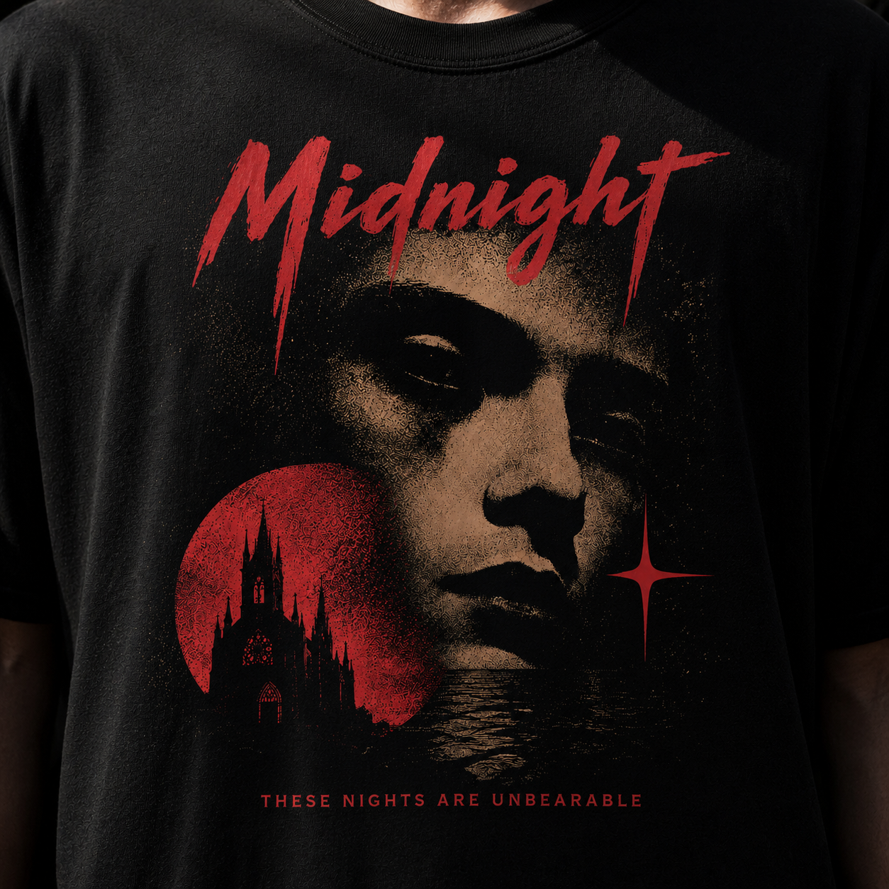 Midnight Portrait T-Shirt — Retro Horror Face Graphic Tee