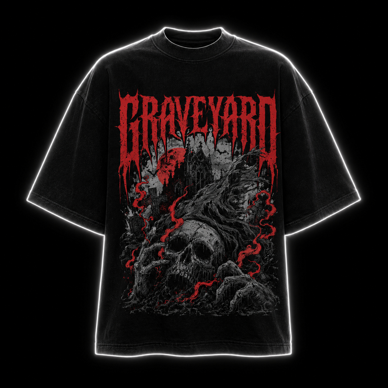 Graveyard Skull Horror T-Shirt — Gothic Metal Band Tee