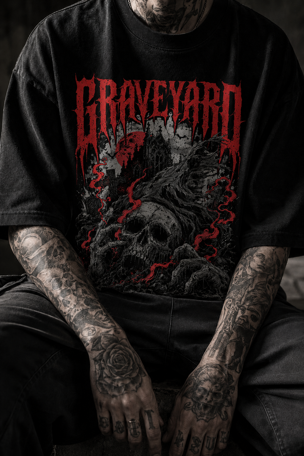 Graveyard Skull Horror T-Shirt — Gothic Metal Band Tee