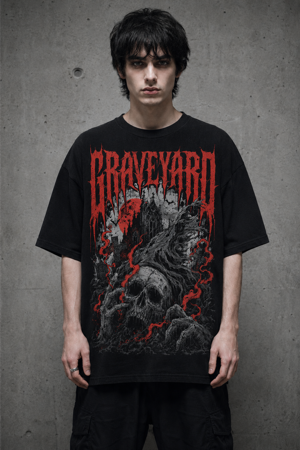 Graveyard Skull Horror T-Shirt — Gothic Metal Band Tee