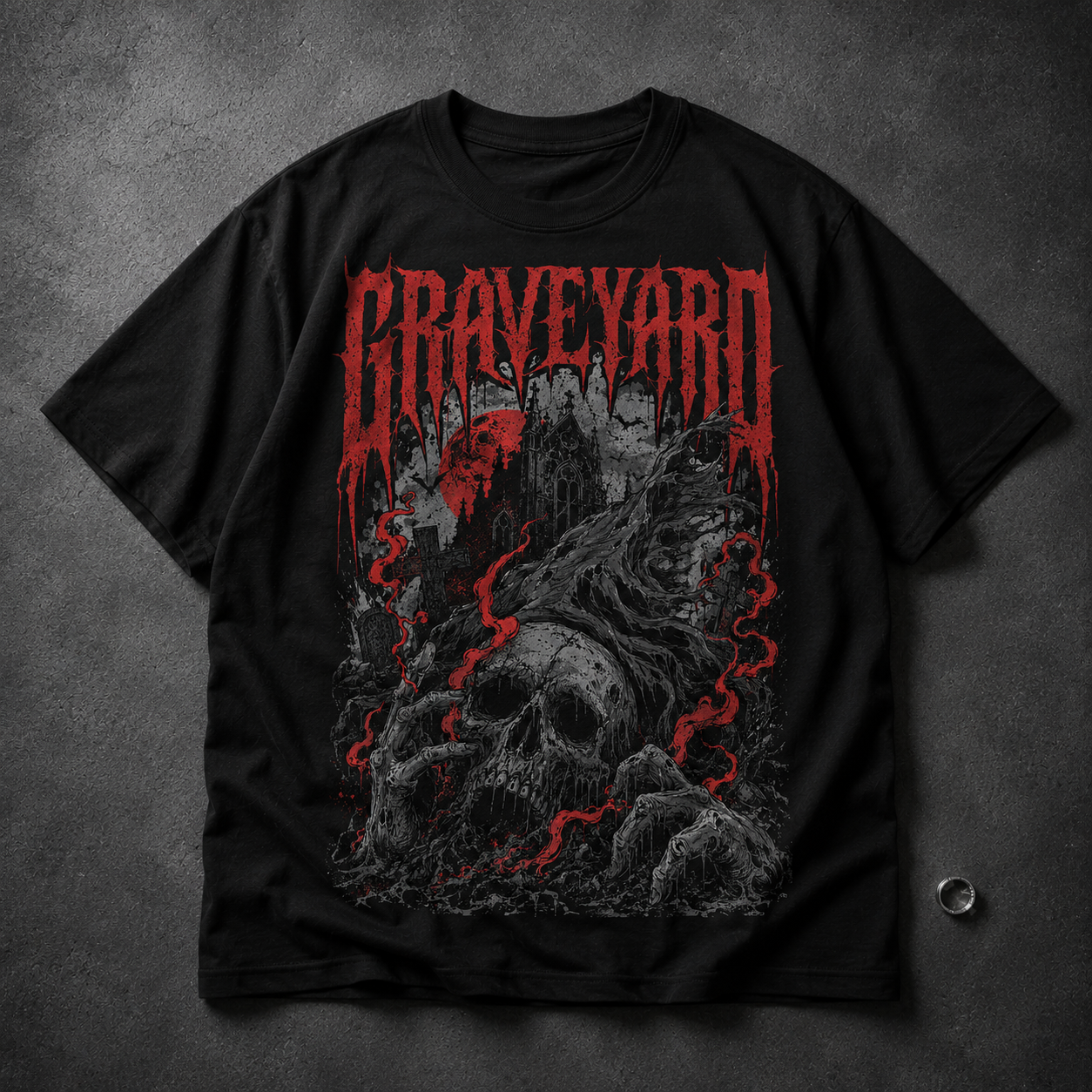 Graveyard Skull Horror T-Shirt — Gothic Metal Band Tee