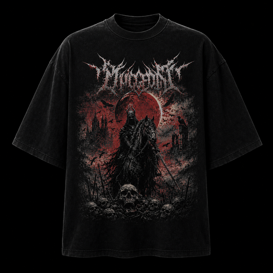 Dark Rider Graphic T-Shirt — Red Moon Gothic Band Tee