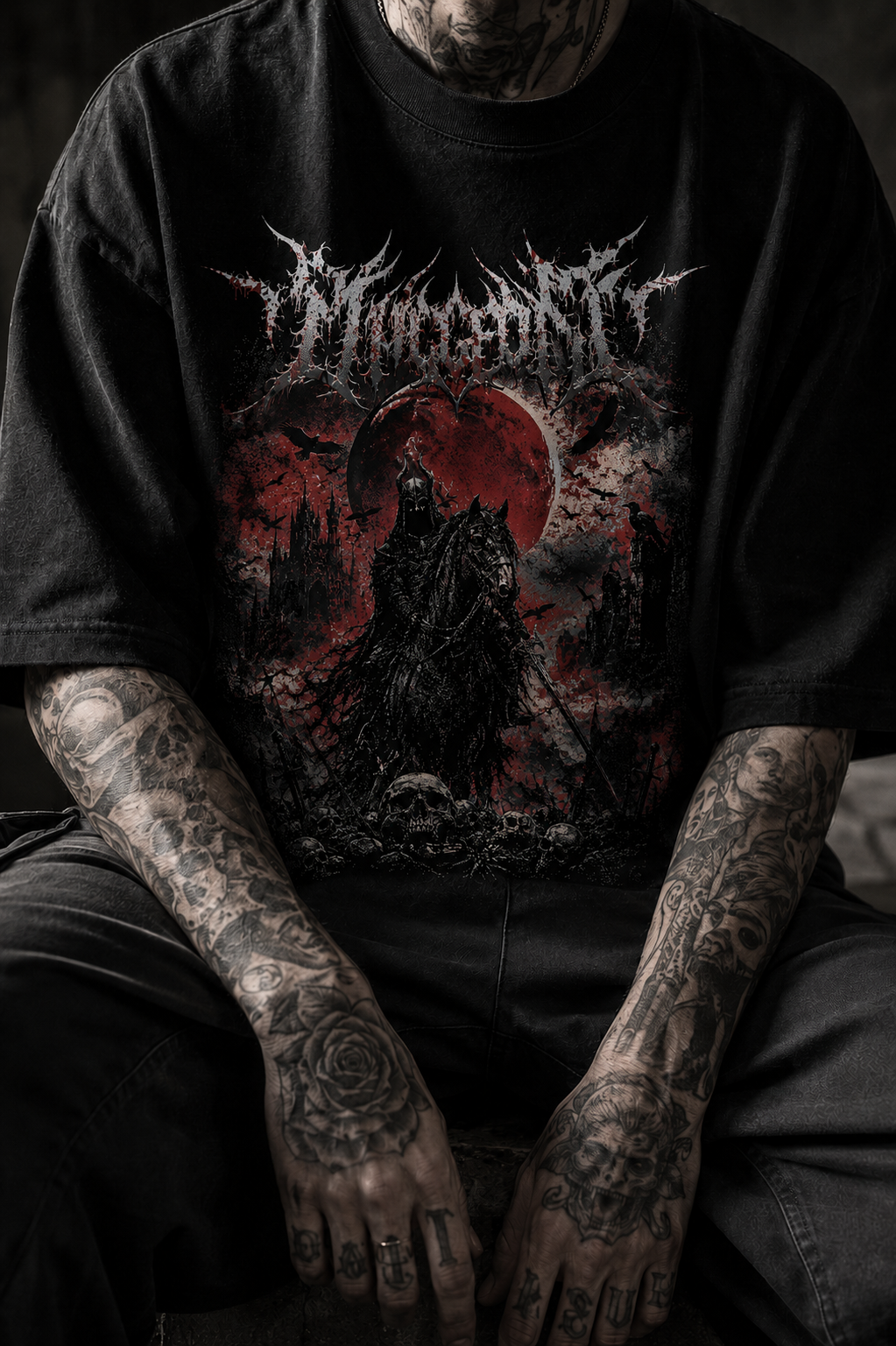 Dark Rider Graphic T-Shirt — Red Moon Gothic Band Tee