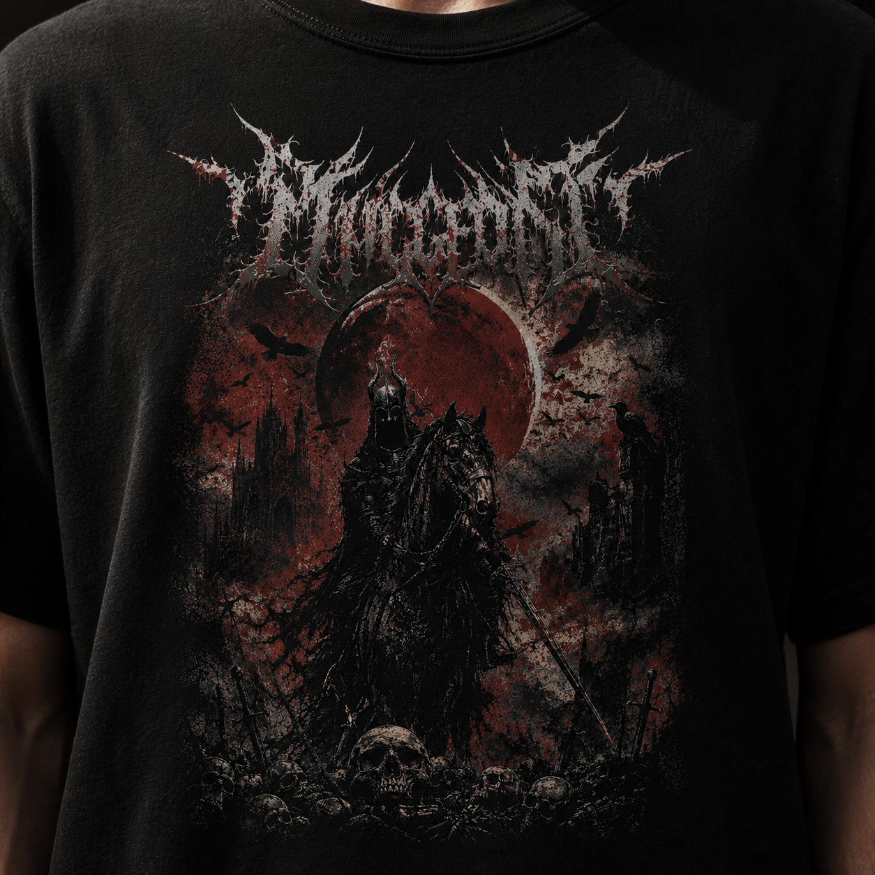 Dark Rider Graphic T-Shirt — Red Moon Gothic Band Tee