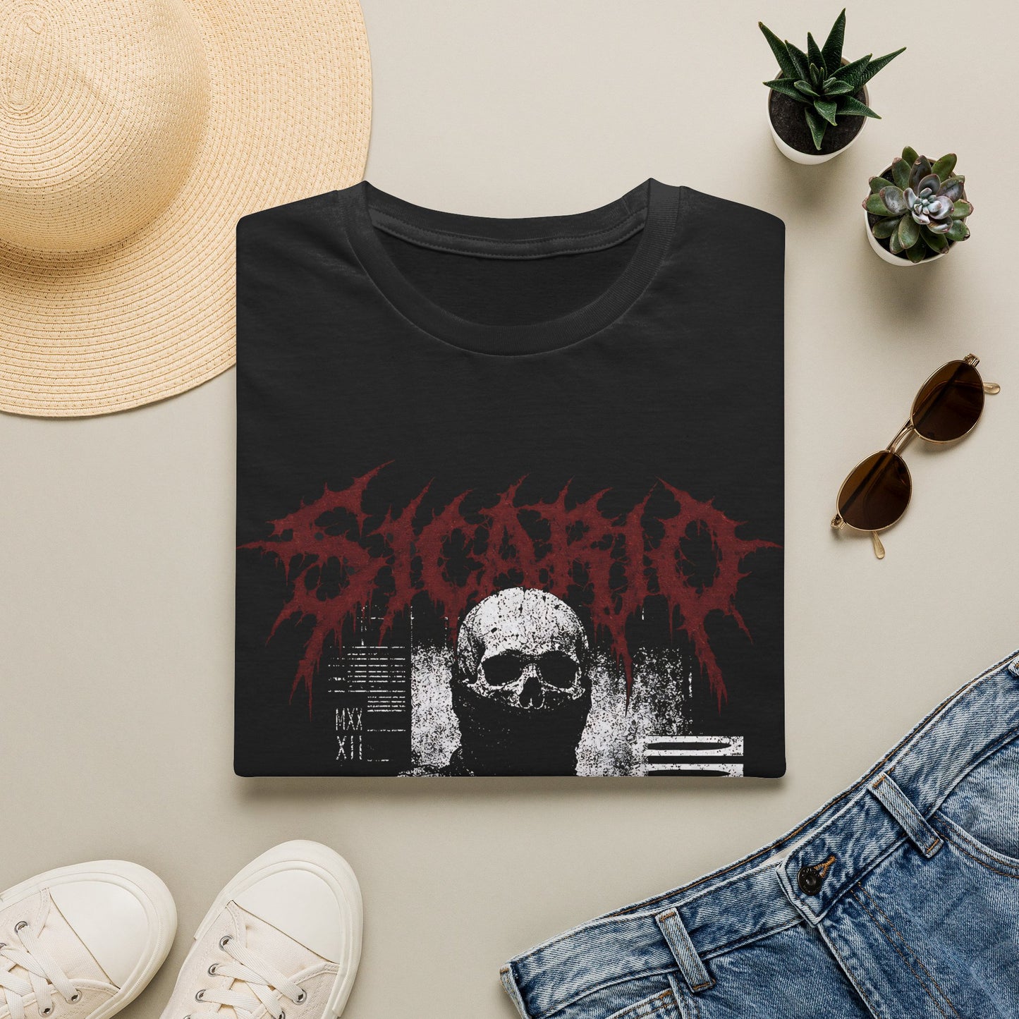 Sicario Skull Graphic Tee – Dark Metal Band Shirt