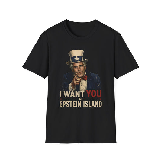 Controversial Uncle Sam Parody T-Shirt — “I Want You At Epstein Island”