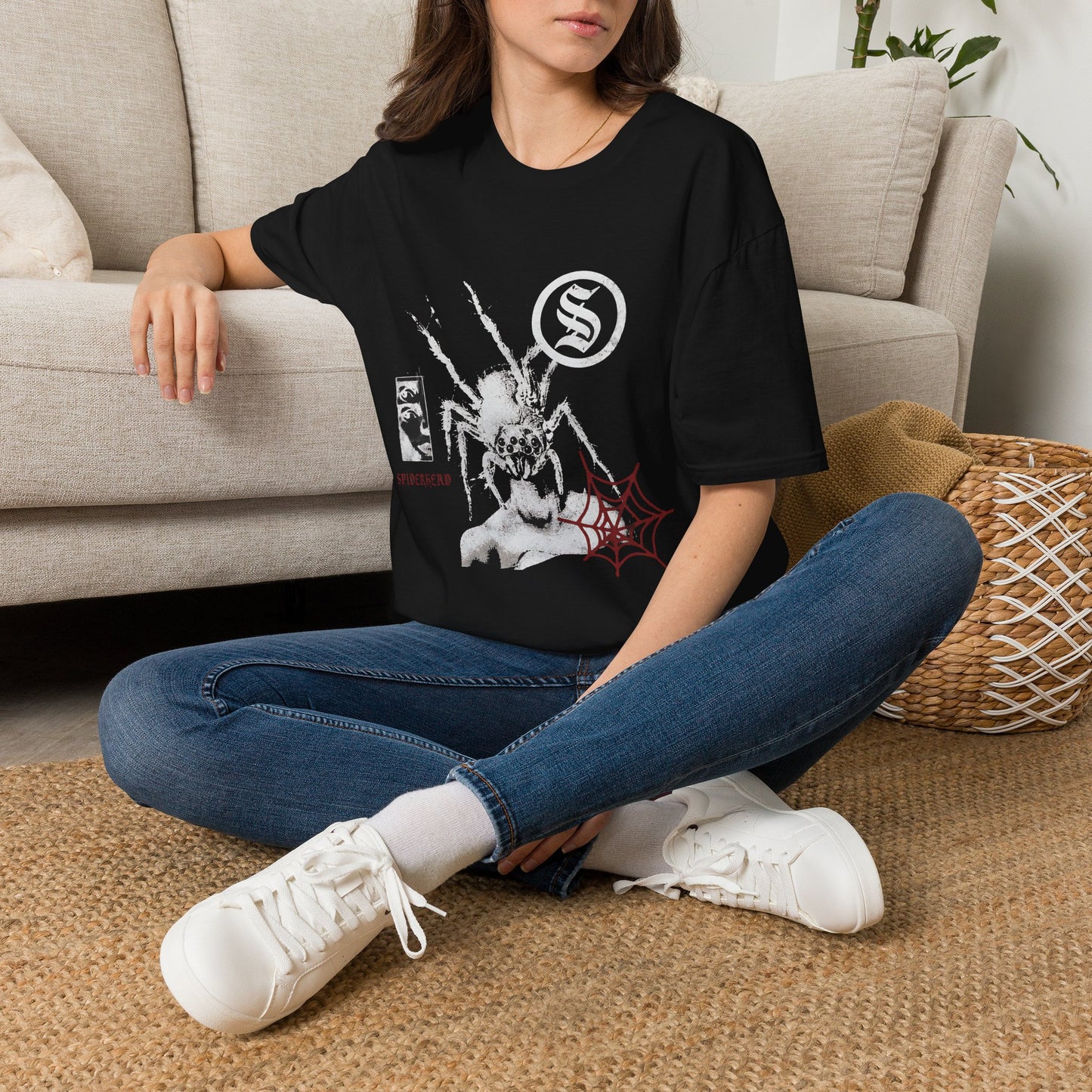 Spiderhead Graphic T-Shirt — Gothic Spider Web Tee with Bold 'S' Emblem