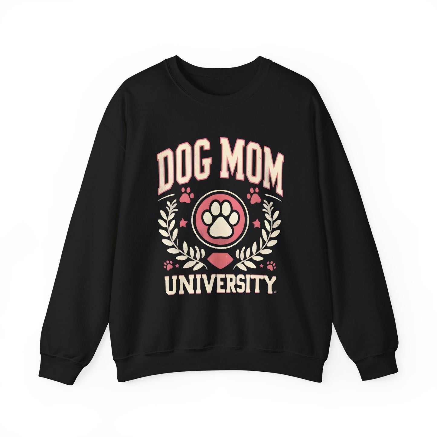 Dog Mom University Sweatshirt – Cute Paw Crest Crewneck for Dog Lovers