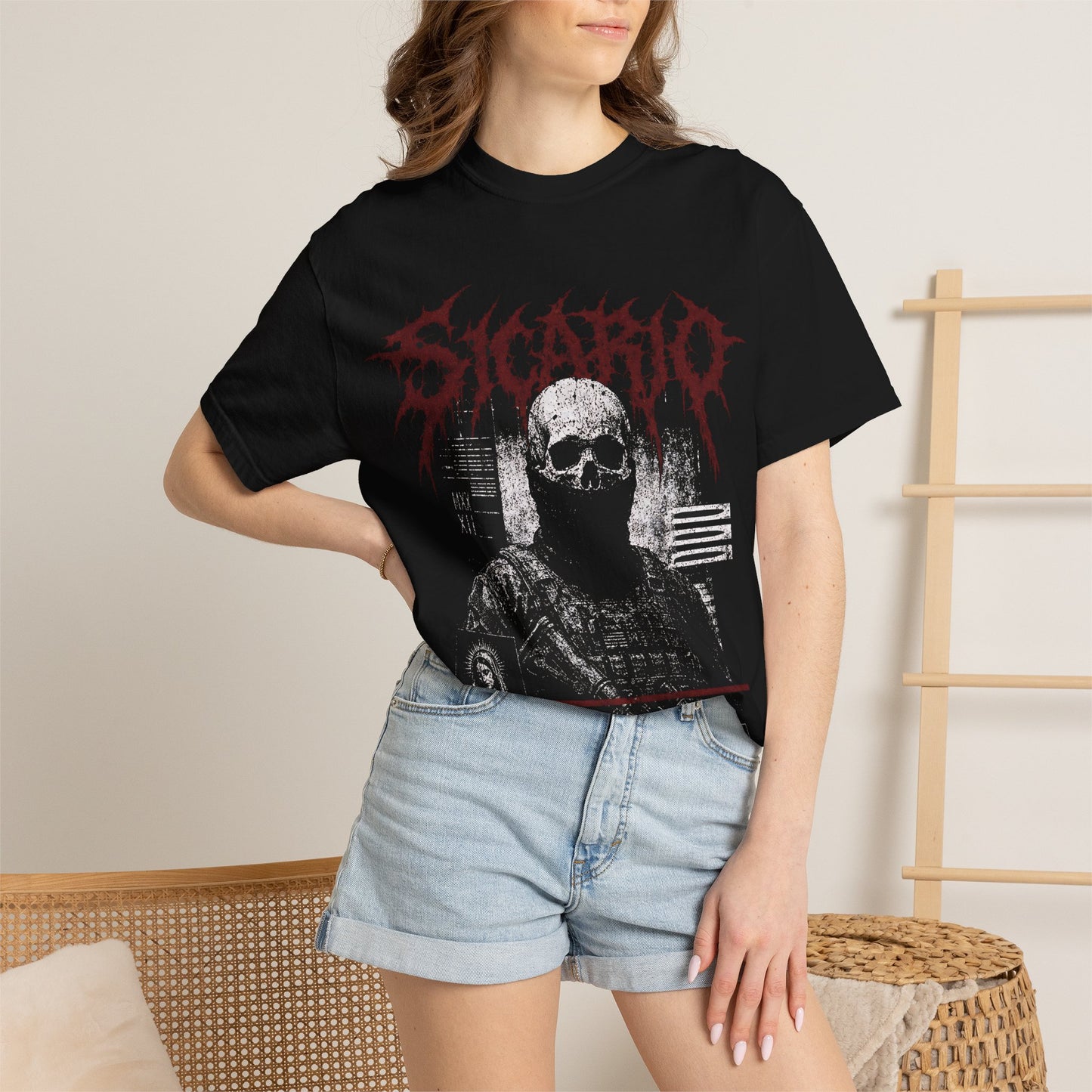 Sicario Skull Graphic T-Shirt — Dark Tactical Band Tee