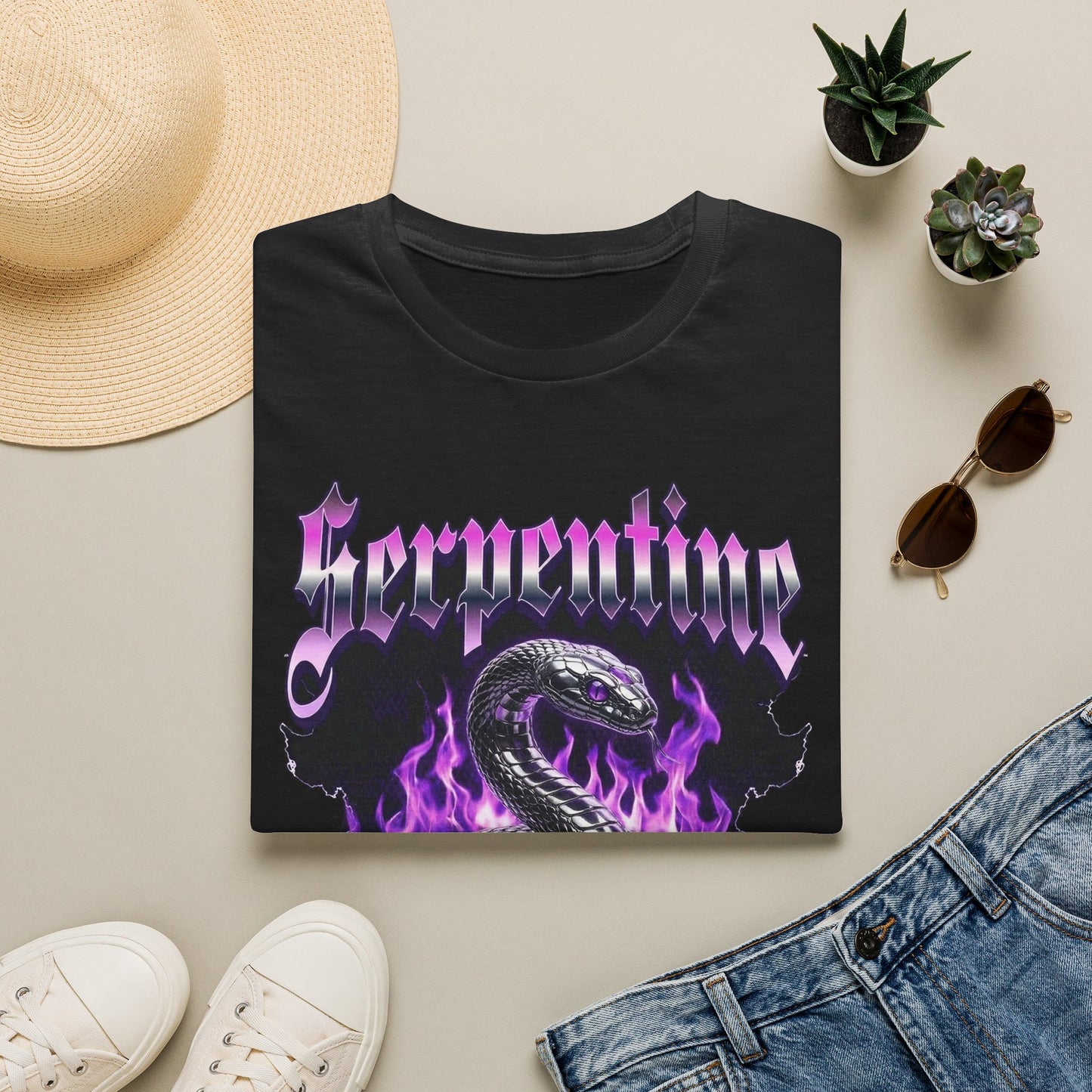 Serpentine Oracle T-Shirt — Gothic Snake Flame Graphic Tee